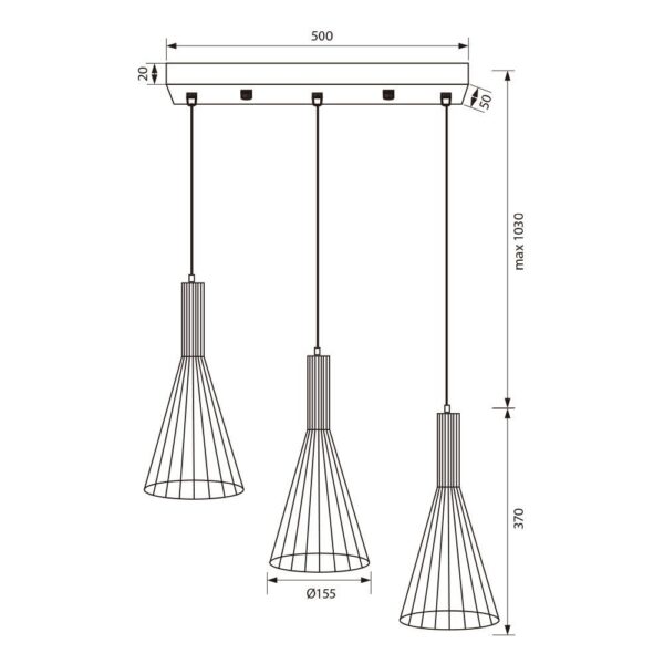 ΦΩΤΙΣΤΙΚΟ ΚΡΕΜΑΣΤΟ ΜΠΑΡΑ 3ΧΕ27 ΜΑΥΡΟ SSP757-3 230V IP20 5006 - Image 3